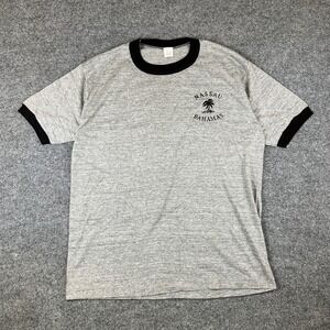Vintage Rayon Tri Blend Ringer Shirt Mens L Gray Nassau Bahamas Super Soft 70s